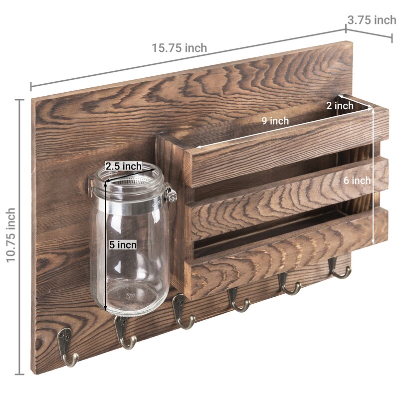 Wall Storage Organizer with Key Hook/Mail Storage Perfect for Storing your Keys, Leashes, Hats, and more