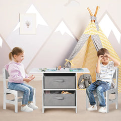 Batul Kids 3 Piece Rectangular Play Activity Table and Chair Set 2 Storage Compartments