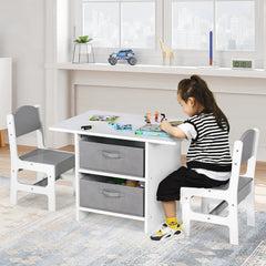 Batul Kids 3 Piece Rectangular Play Activity Table and Chair Set 2 Storage Compartments