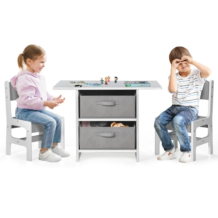 Batul Kids 3 Piece Rectangular Play Activity Table and Chair Set 2 Storage Compartments