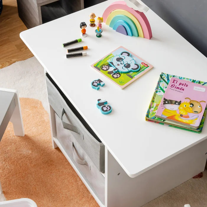 Batul Kids 3 Piece Rectangular Play Activity Table and Chair Set 2 Storage Compartments