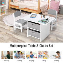 Batul Kids 3 Piece Rectangular Play Activity Table and Chair Set 2 Storage Compartments