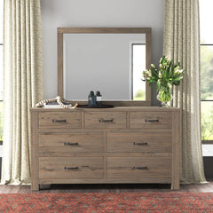 Driftwood Bedlington 7 Drawer Solid Wood Double Dresser with Mirror