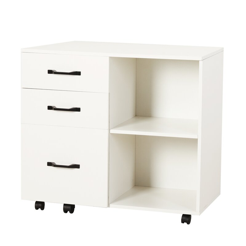White Bellavista 31.4'' Wide 3 Drawer Mobile Lateral Filing Cabinet