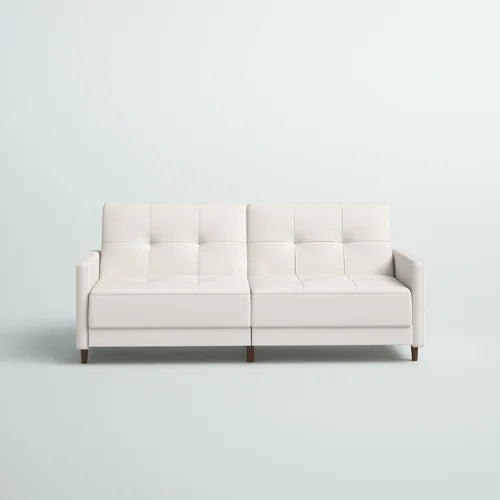 White Benitez Twin 76 Wide Faux Leather Tufted Back Convertible