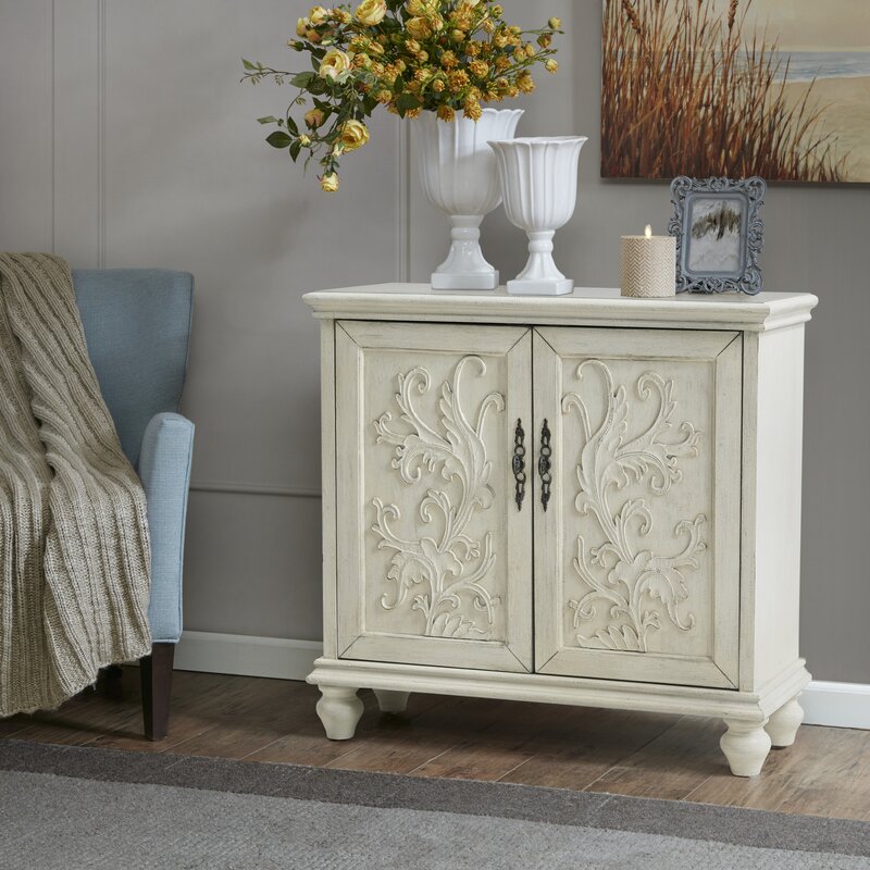 Cream 34'' Tall 2 - Door Accent Cabinet Create A Simple Display in your Den, Then Open it up to Stow Away Postage Stamps, Board Games, and Other Odds
