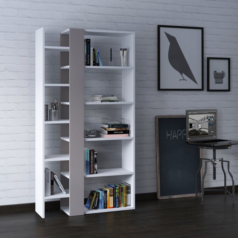 White/Light Mocha 59.25'' H x 31.5'' W Geometric Bookcase Perfect for A Living Room, Dining, Room, Bedroom