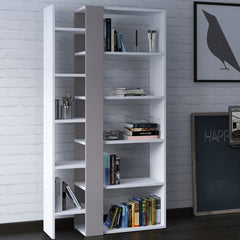 White/Light Mocha 59.25'' H x 31.5'' W Geometric Bookcase Perfect for A Living Room, Dining, Room, Bedroom
