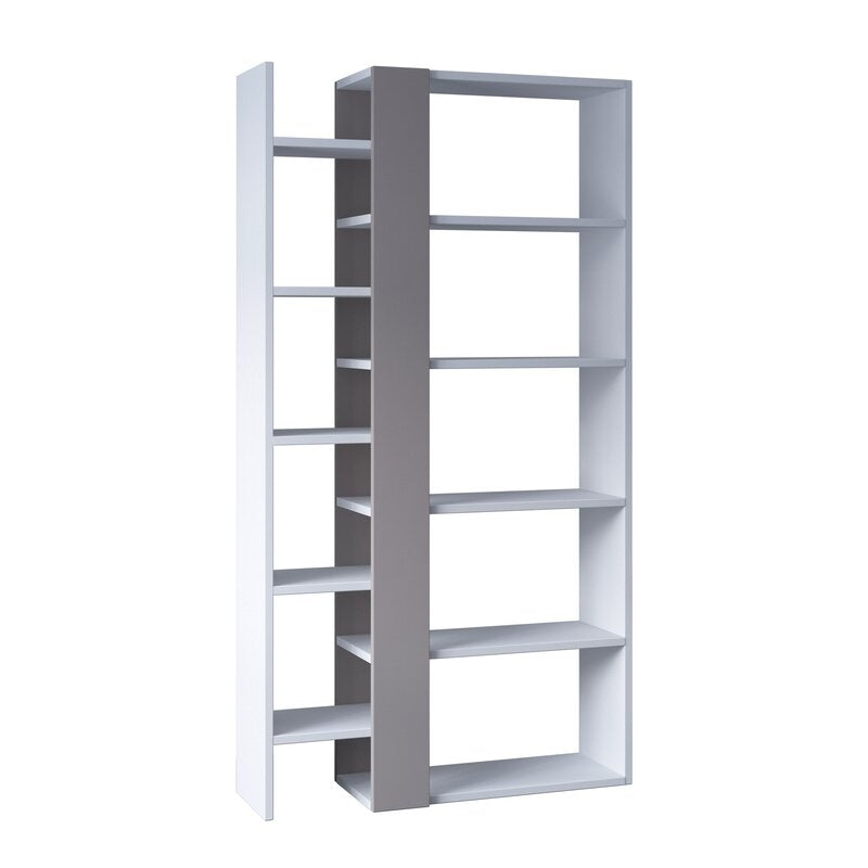 White/Light Mocha 59.25'' H x 31.5'' W Geometric Bookcase Perfect for A Living Room, Dining, Room, Bedroom