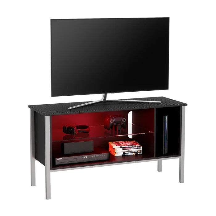 Black Silver Bergeson TV Stand for TVs up to 50" Tempered Glass Shelves