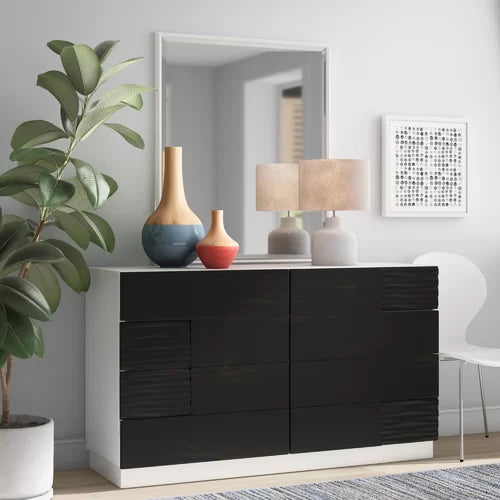 Bernice 8 Drawer 55'' W with Mirror Design Face Drawers
