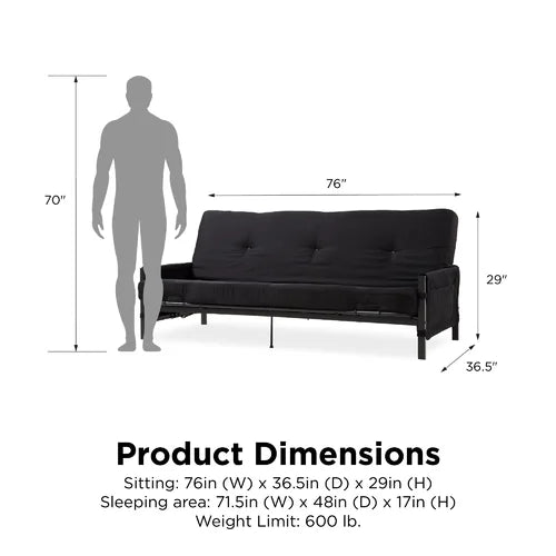 Betsayda Full 76'' Wide Tufted Back Futon And Mattress with Storage