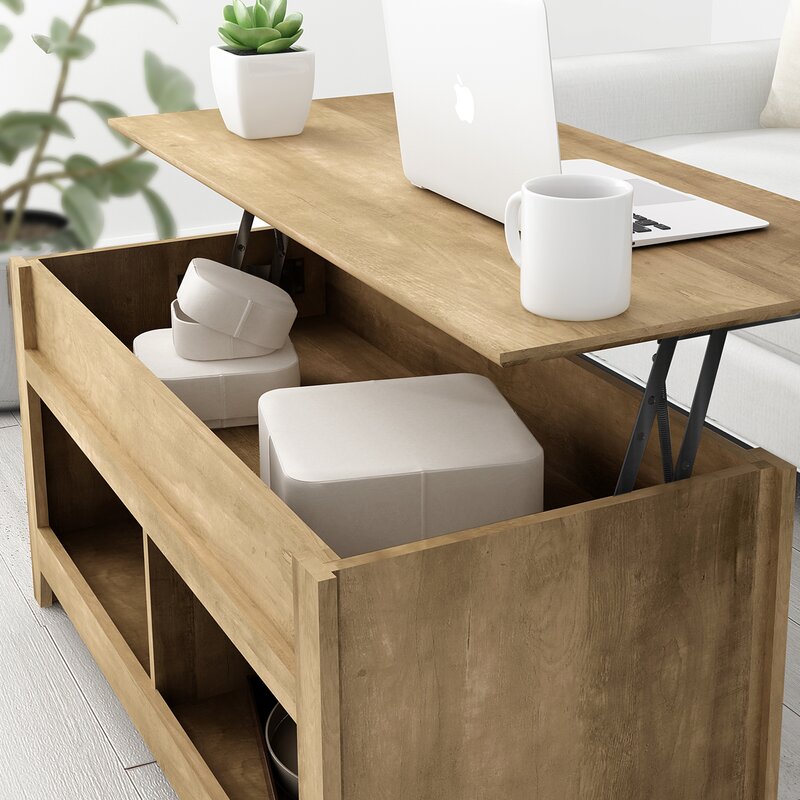 Knotty Oak Bianka Lift Top Coffee Table Neutral Wood Grain