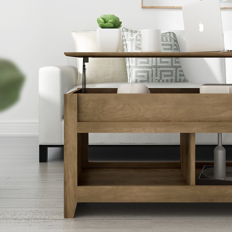 Knotty Oak Bianka Lift Top Coffee Table Neutral Wood Grain