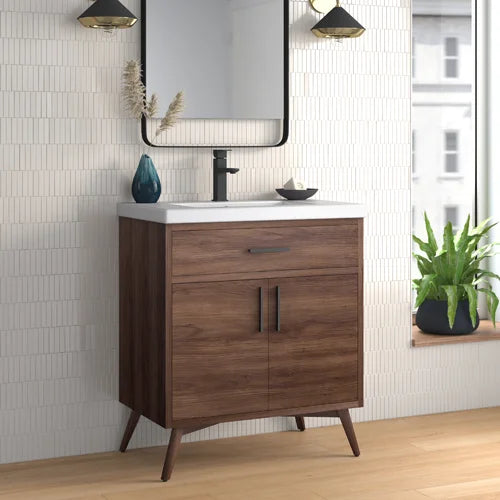 Walnut Binford 30" Single Bathroom Vanity Set Sink Boasts a Rectangular Shape