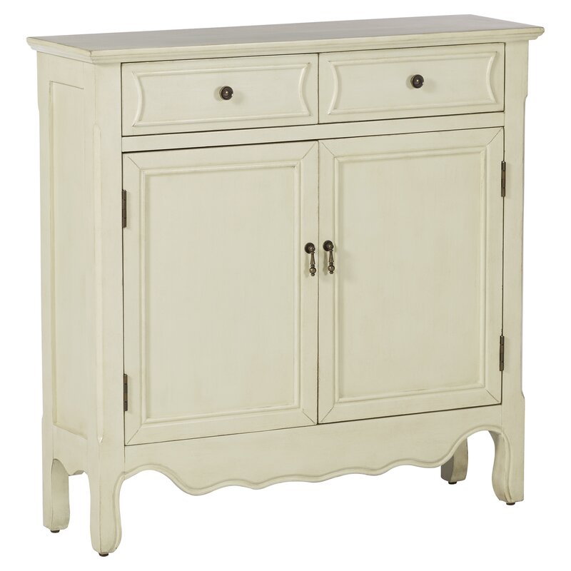 35.25'' Tall 2 Door Accent Cabinet Two Drawers and An Interior Shelf Behind Two Doors