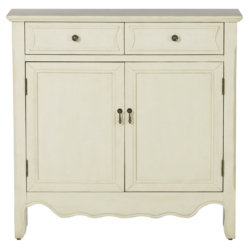 35.25'' Tall 2 Door Accent Cabinet Two Drawers and An Interior Shelf Behind Two Doors
