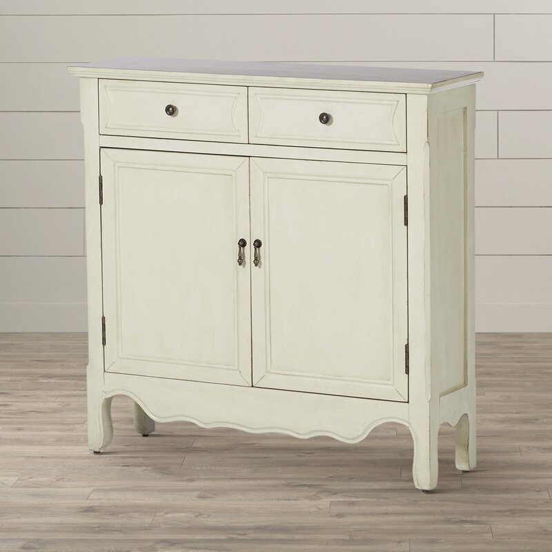 35.25'' Tall 2 Door Accent Cabinet Two Drawers and An Interior Shelf Behind Two Doors