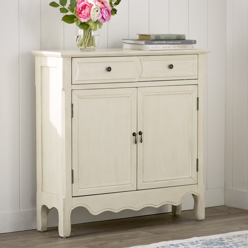 35.25'' Tall 2 Door Accent Cabinet Two Drawers and An Interior Shelf Behind Two Doors