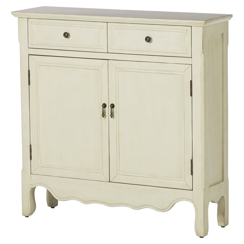 35.25'' Tall 2 Door Accent Cabinet Two Drawers and An Interior Shelf Behind Two Doors