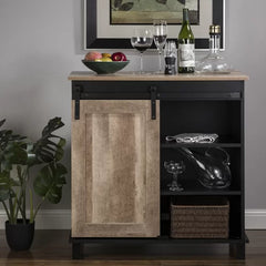 Wine Bar Cabinet Rustic Styling Sliding Door Solid Manufactured Wood