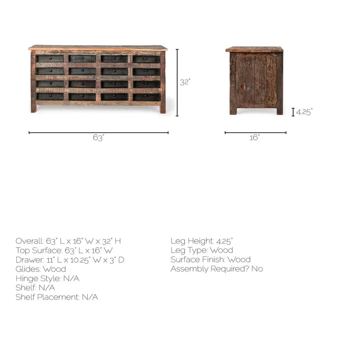 Blairwood 16 Drawer 63'' W Solid Wood Dresser Perfect Organize