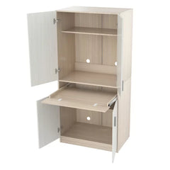 Armoire Desk Functional Modern Two Toned Light Oak/White Manufactured Wood
