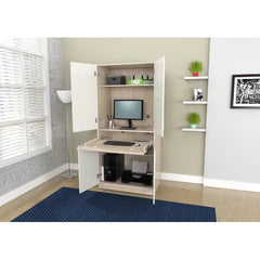 Armoire Desk Functional Modern Two Toned Light Oak/White Manufactured Wood