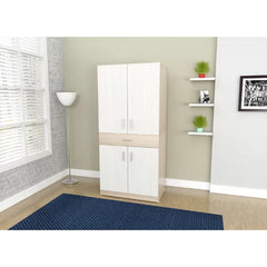 Armoire Desk Functional Modern Two Toned Light Oak/White Manufactured Wood