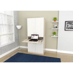 Armoire Desk Functional Modern Two Toned Light Oak/White Manufactured Wood