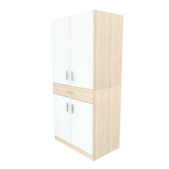 Armoire Desk Functional Modern Two Toned Light Oak/White Manufactured Wood