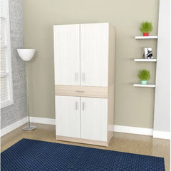 Armoire Desk Functional Modern Two Toned Light Oak/White Manufactured Wood