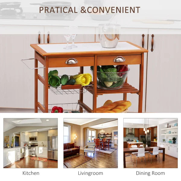 Honey Pine Finish Bottomley 29.1'' Wide Solid Wood Rolling Kitchen Island