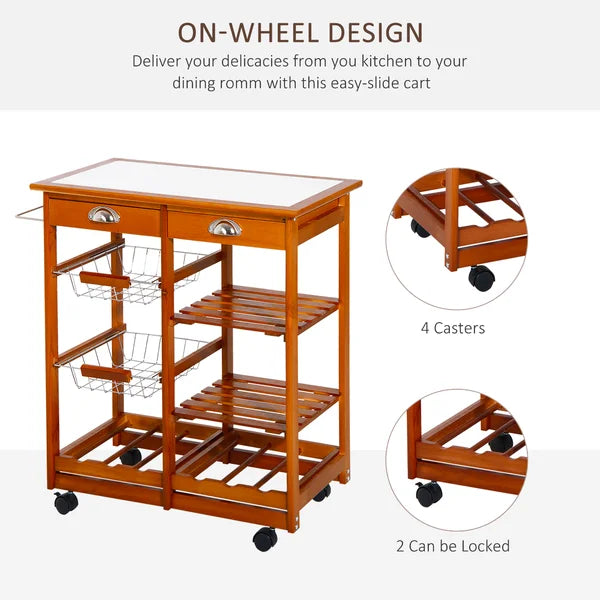 Honey Pine Finish Bottomley 29.1'' Wide Solid Wood Rolling Kitchen Island