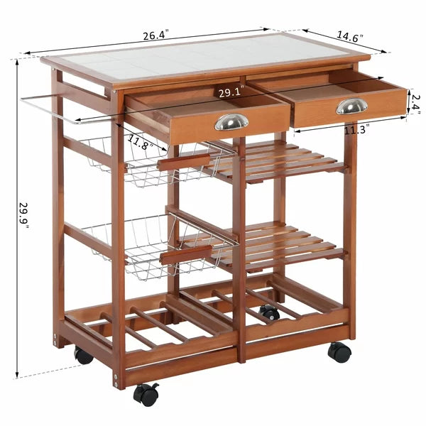Honey Pine Finish Bottomley 29.1'' Wide Solid Wood Rolling Kitchen Island