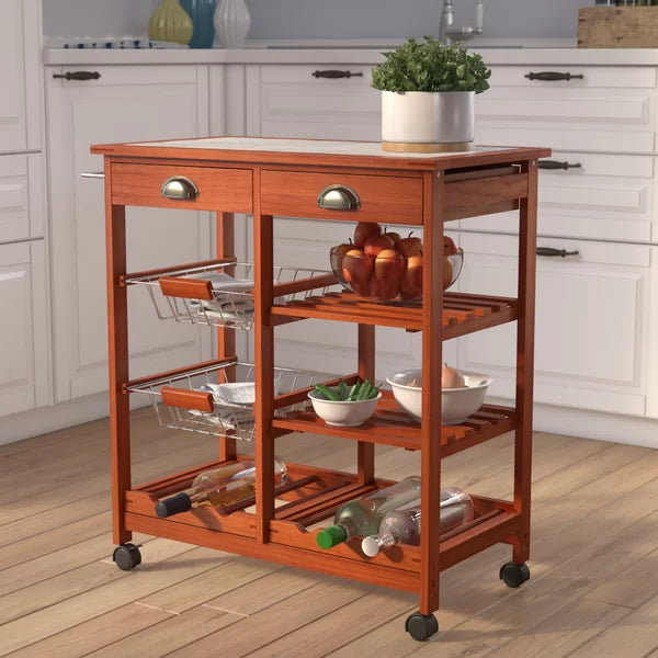 Honey Pine Finish Bottomley 29.1'' Wide Solid Wood Rolling Kitchen Island