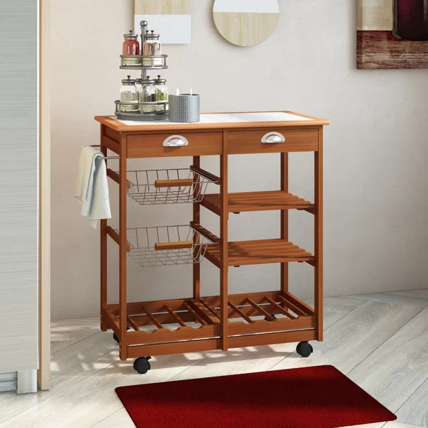 Honey Pine Finish Bottomley 29.1'' Wide Solid Wood Rolling Kitchen Island