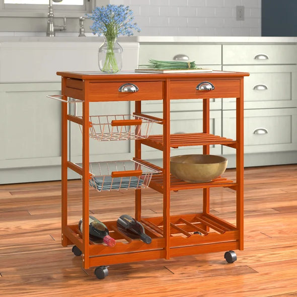Honey Pine Finish Bottomley 29.1'' Wide Solid Wood Rolling Kitchen Island