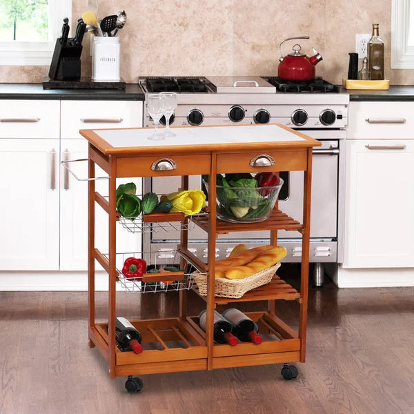 Honey Pine Finish Bottomley 29.1'' Wide Solid Wood Rolling Kitchen Island