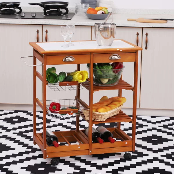 Honey Pine Finish Bottomley 29.1'' Wide Solid Wood Rolling Kitchen Island