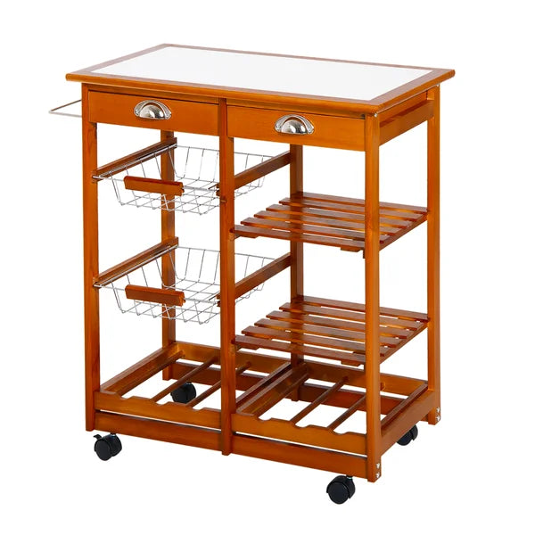 Honey Pine Finish Bottomley 29.1'' Wide Solid Wood Rolling Kitchen Island