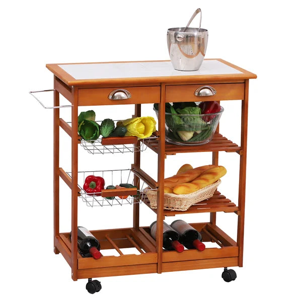 Honey Pine Finish Bottomley 29.1'' Wide Solid Wood Rolling Kitchen Island
