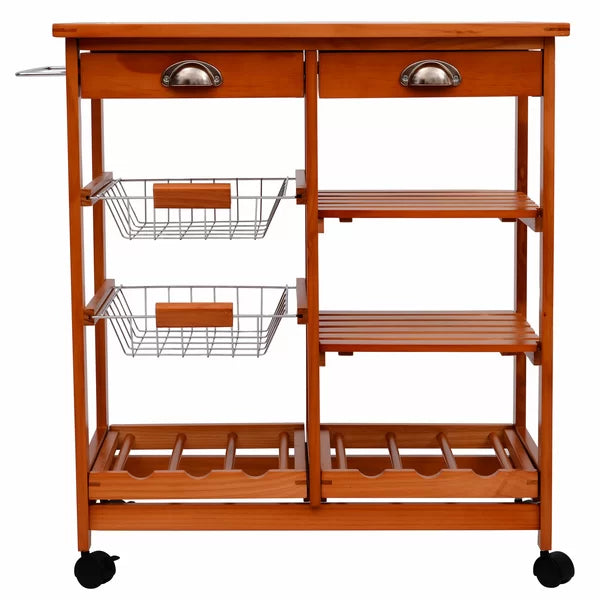 Honey Pine Finish Bottomley 29.1'' Wide Solid Wood Rolling Kitchen Island