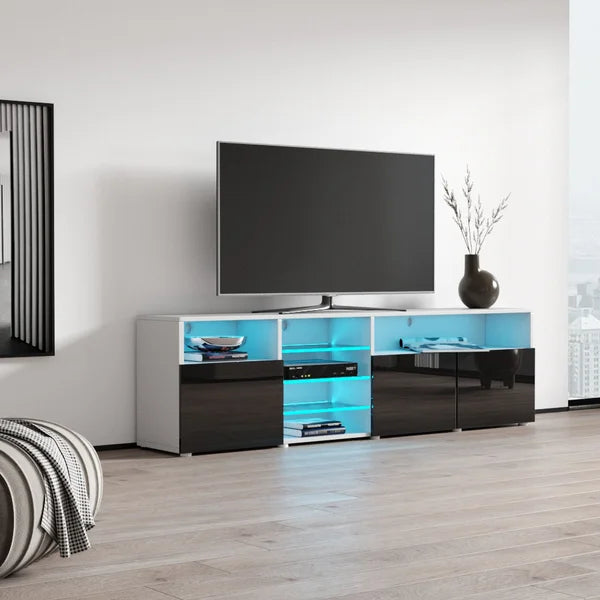 White/Black Boutte TV Stand for TVs up to 88" Adjustable Shelves Built-in Lighting