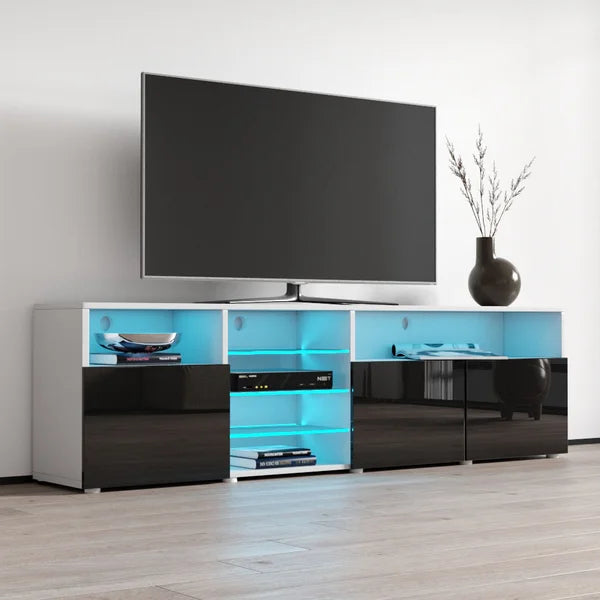 White/Black Boutte TV Stand for TVs up to 88" Adjustable Shelves Built-in Lighting