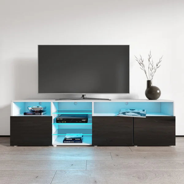 White/Black Boutte TV Stand for TVs up to 88" Adjustable Shelves Built-in Lighting
