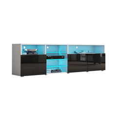 White/Black Boutte TV Stand for TVs up to 88" Adjustable Shelves Built-in Lighting