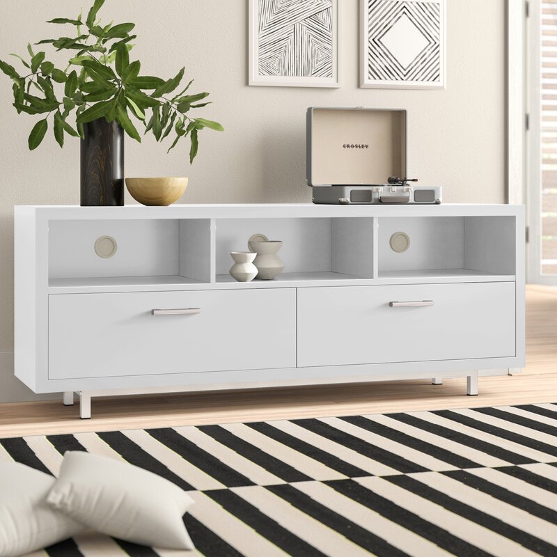 White Bowdon TV Stand for TVs up to 65" Modern or Contemporary Aesthetics