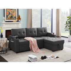Dark Gray Braatz 82.5" Wide Reversible Sofa & Chaise Made of Engineered Wood