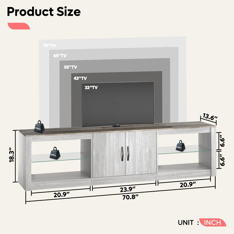 White Wash Brandenburg TV Stand for TVs up to 75" Crafted from Engineered Wood